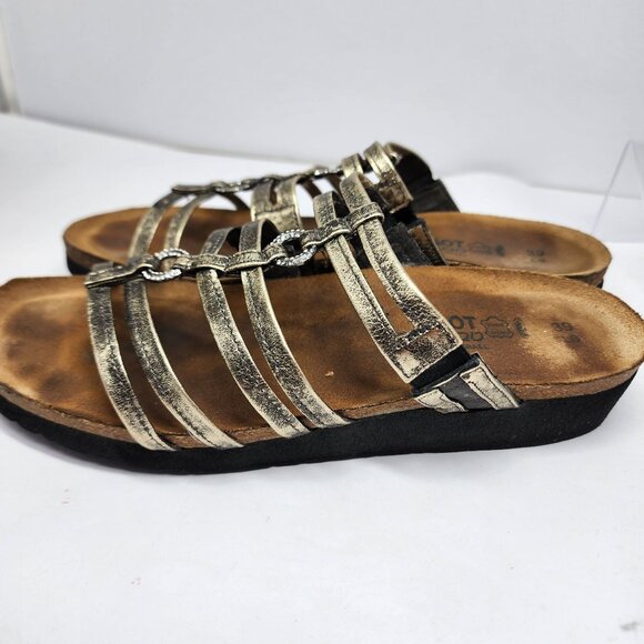 Naot Womens 8 Metallic Strappy Leather Sandals Size 39 Rhinestone rings - Picture 8 of 10